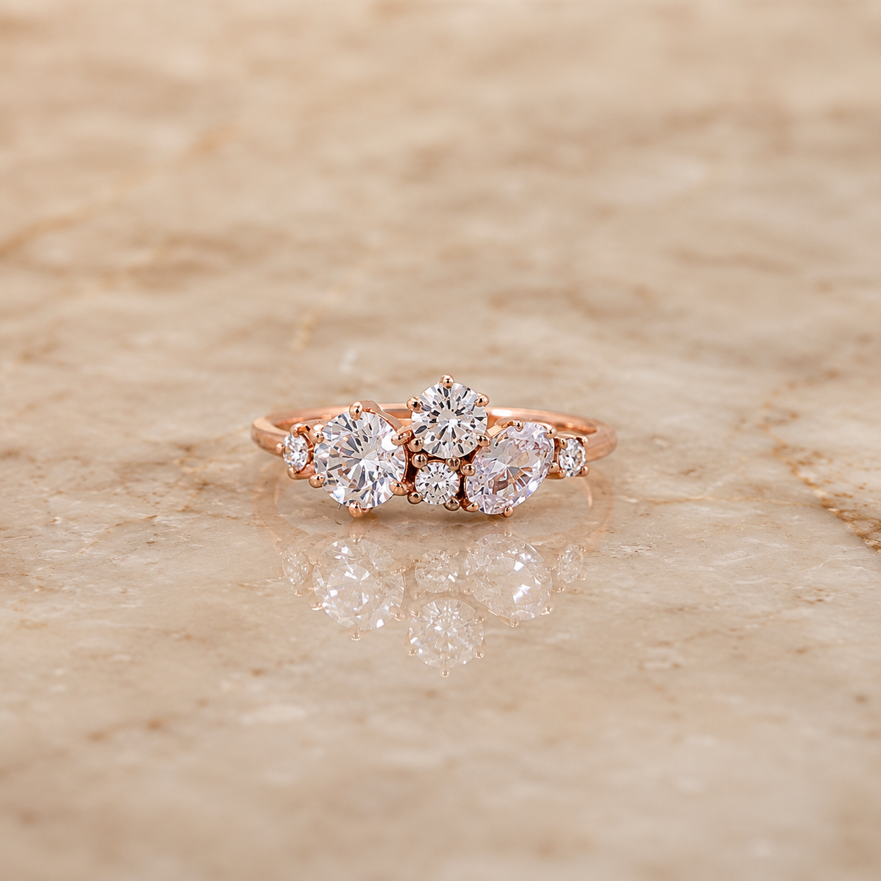 Rose Gold Three-Stone Diamond Ring