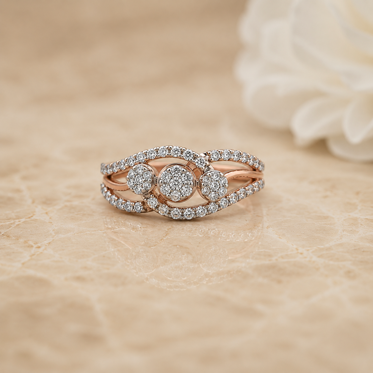 Rose Gold Triple Halo Diamond Ring