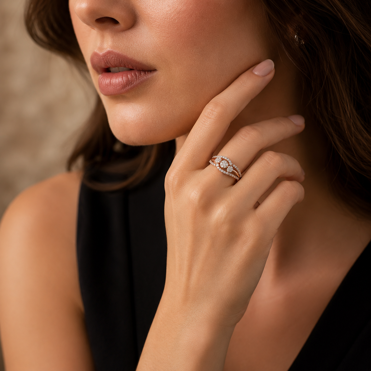 Rose Gold Triple Halo Diamond Ring