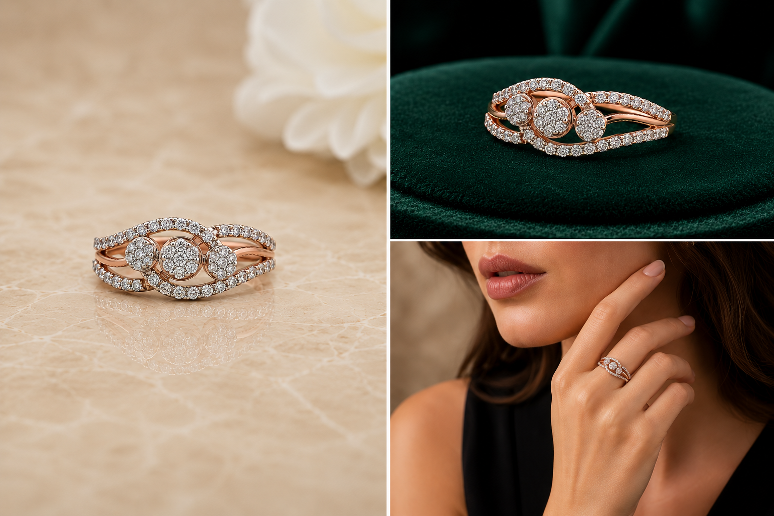 Rose Gold Triple Halo Diamond Ring