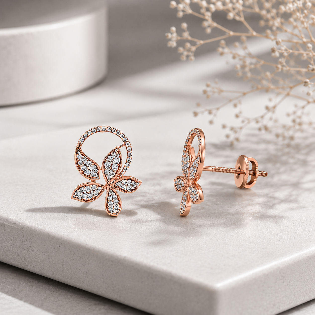 Rose Petal Halo Crystal Stud Earrings