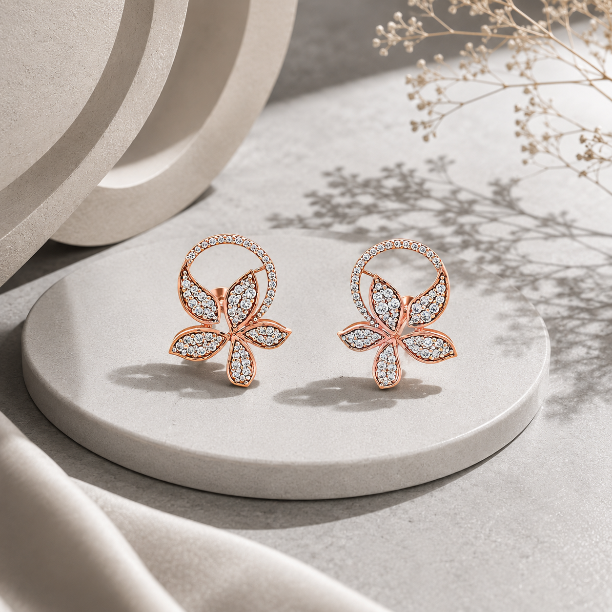 Rose Petal Halo Crystal Stud Earrings