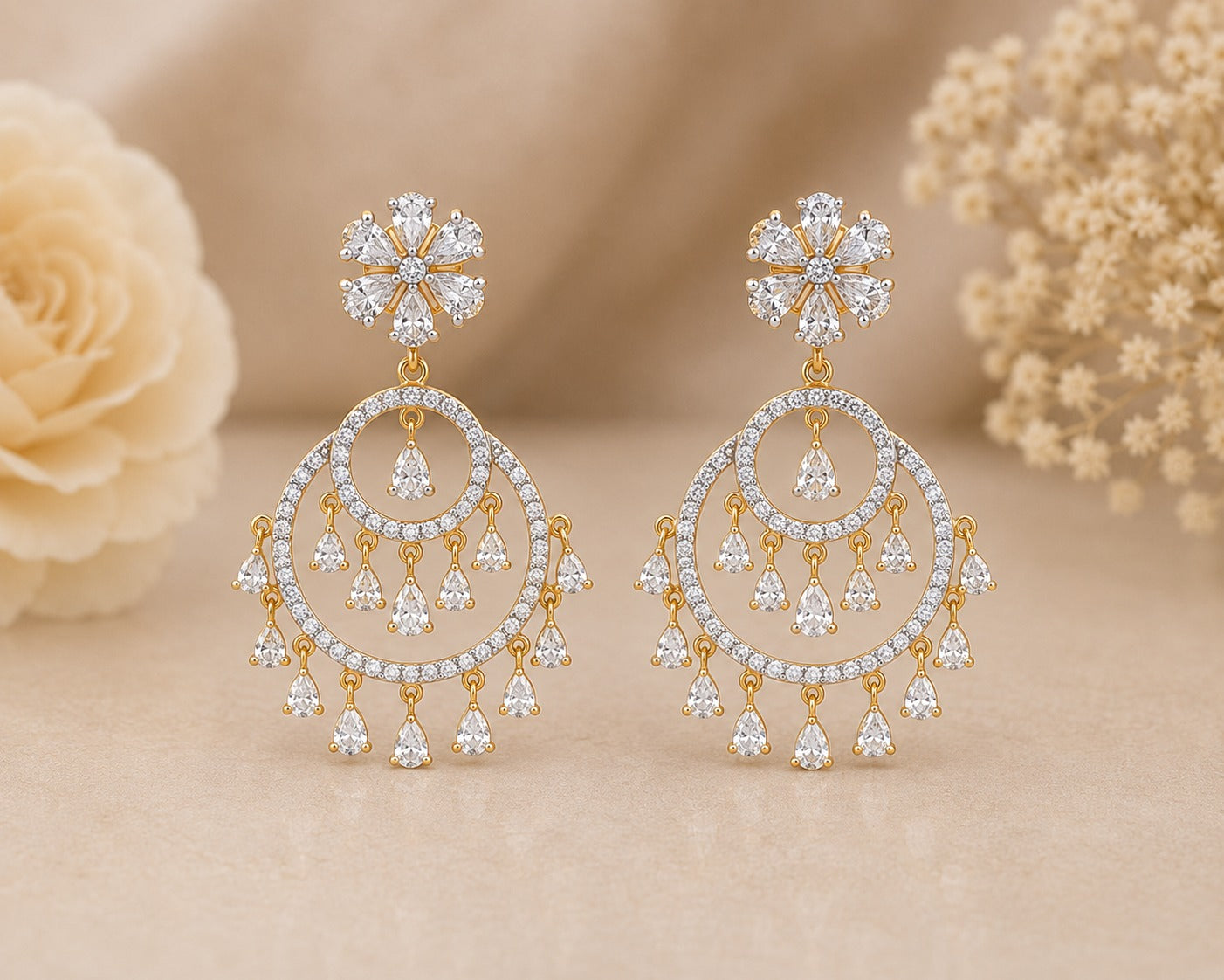 Royal Blossom Crystal Chandbali Earrings