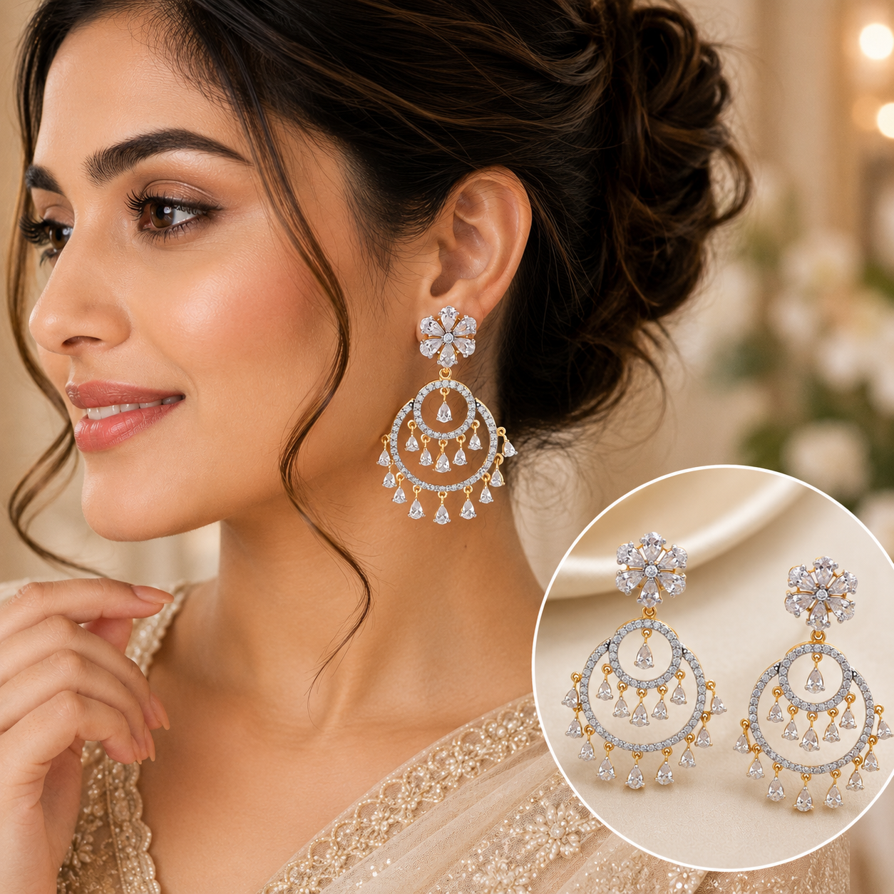 Royal Blossom Crystal Chandbali Earrings