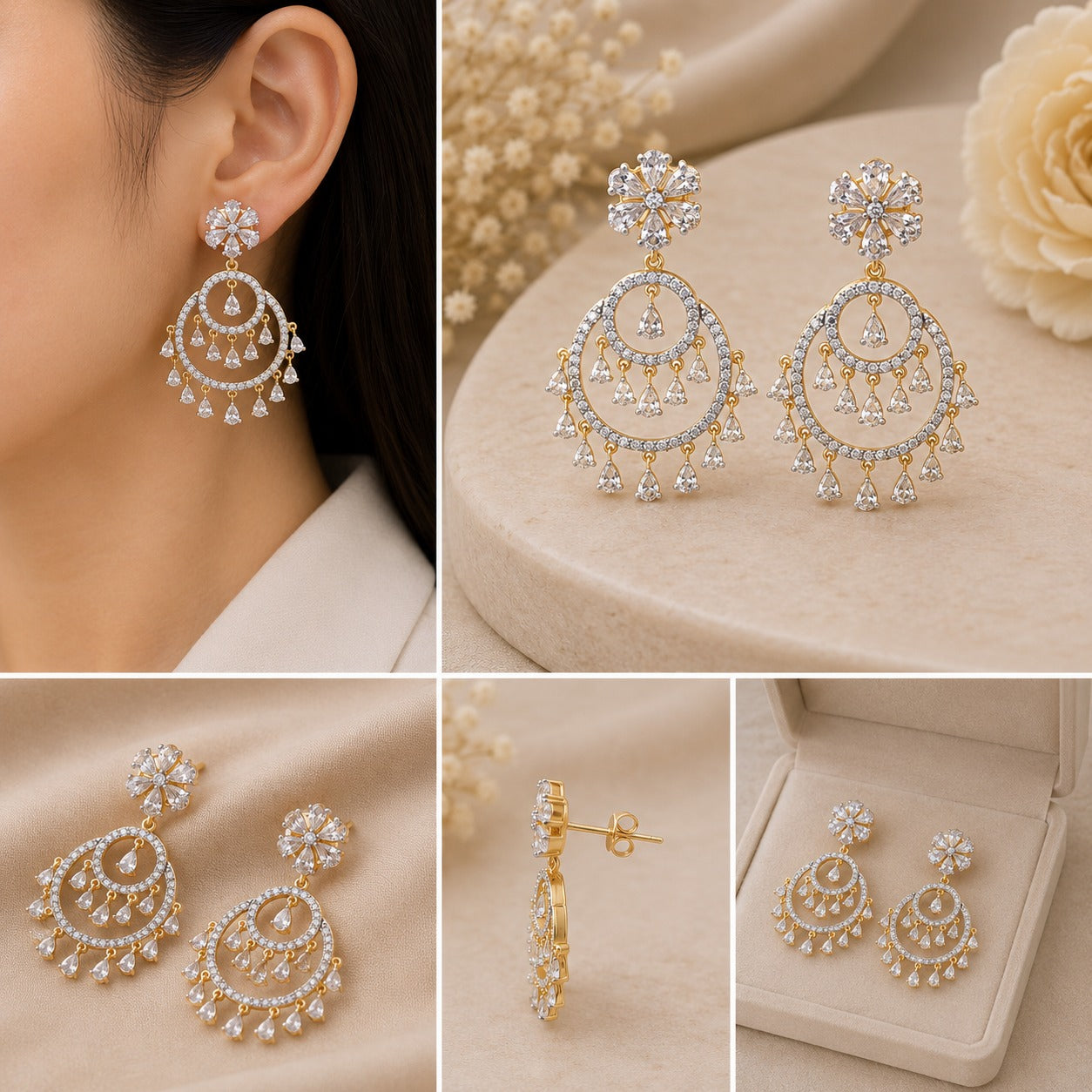 Royal Blossom Crystal Chandbali Earrings