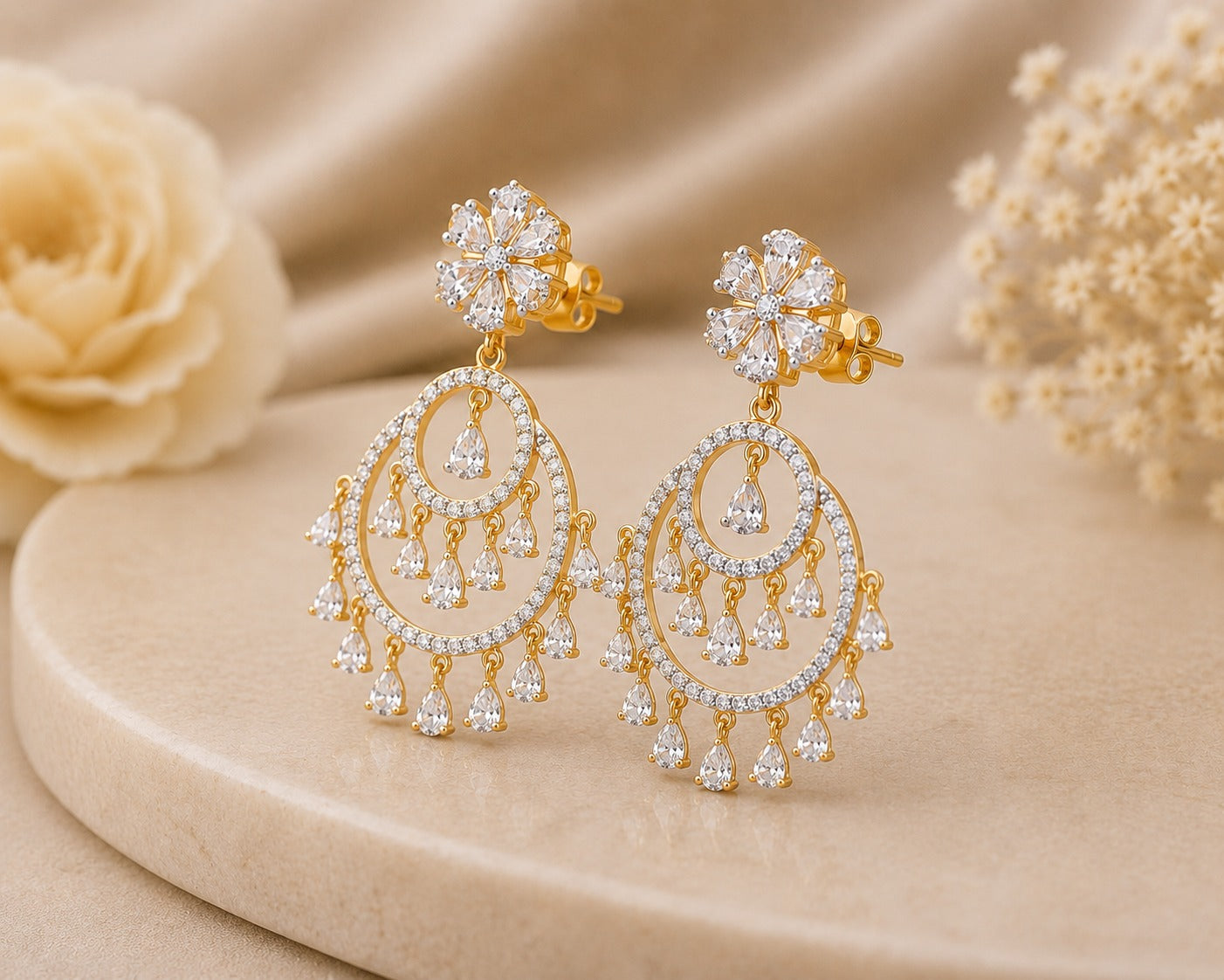Royal Blossom Crystal Chandbali Earrings