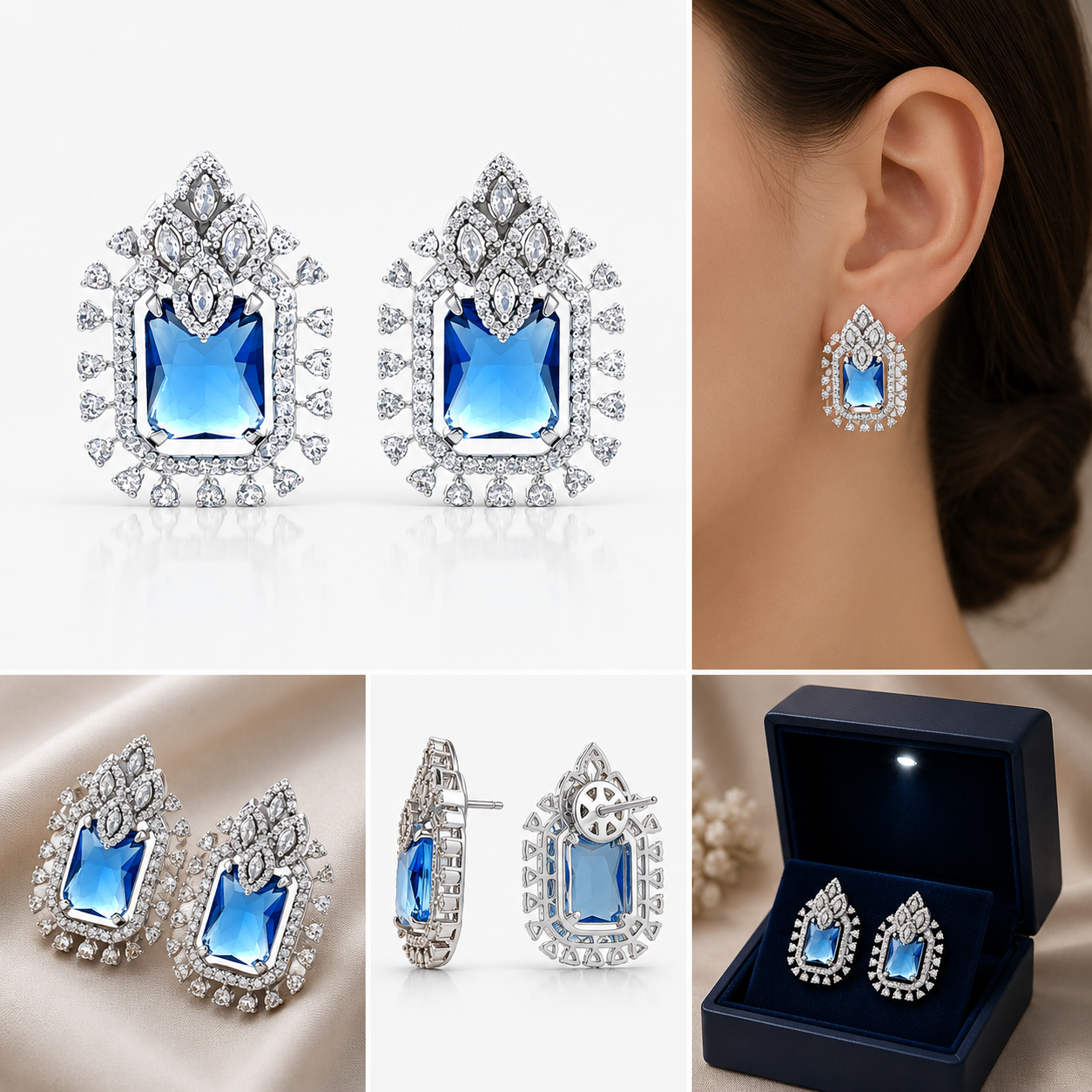 Royal Blue Crystal Statement Stud Earrings