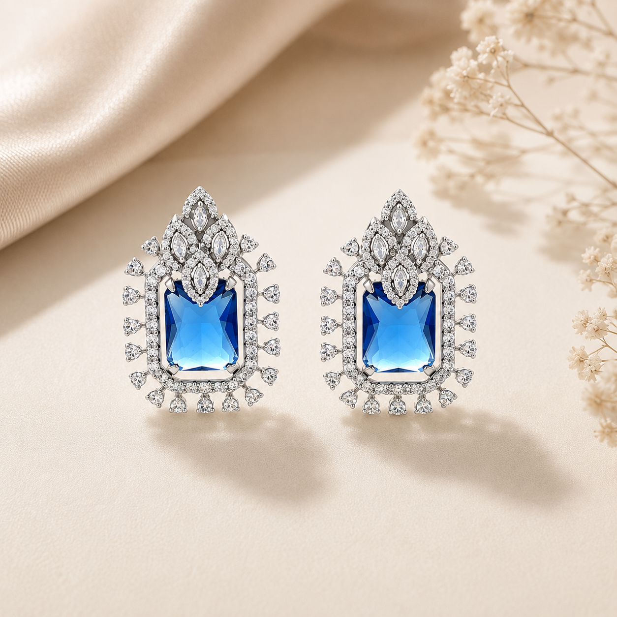 Royal Blue Crystal Statement Stud Earrings