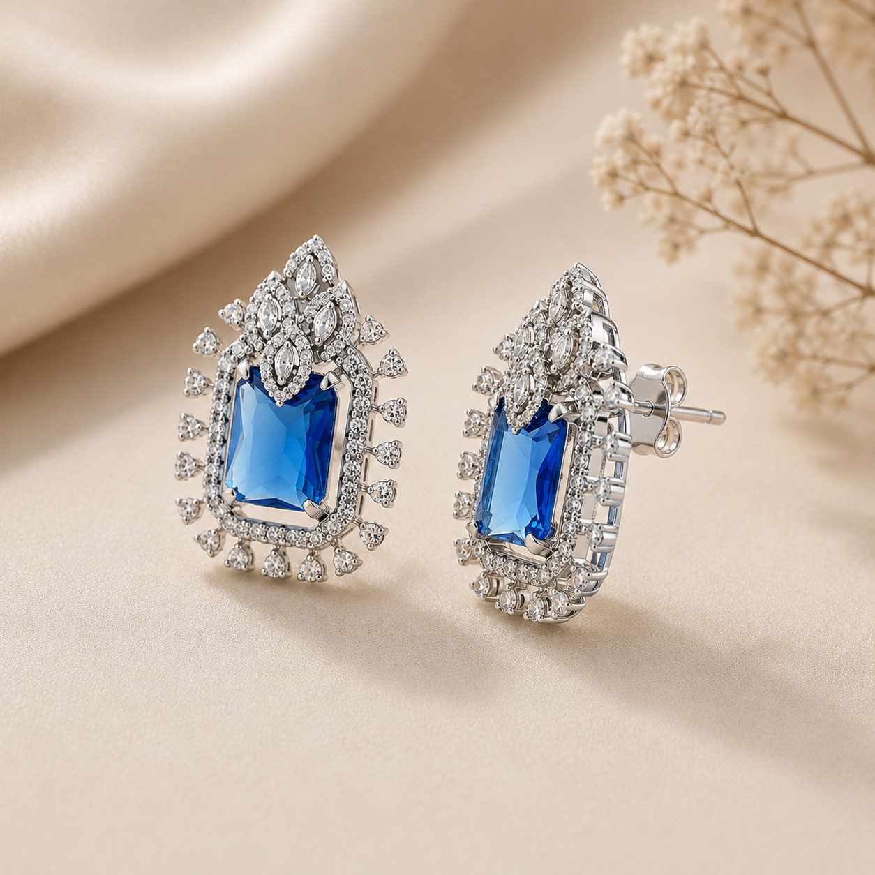 Royal Blue Crystal Statement Stud Earrings