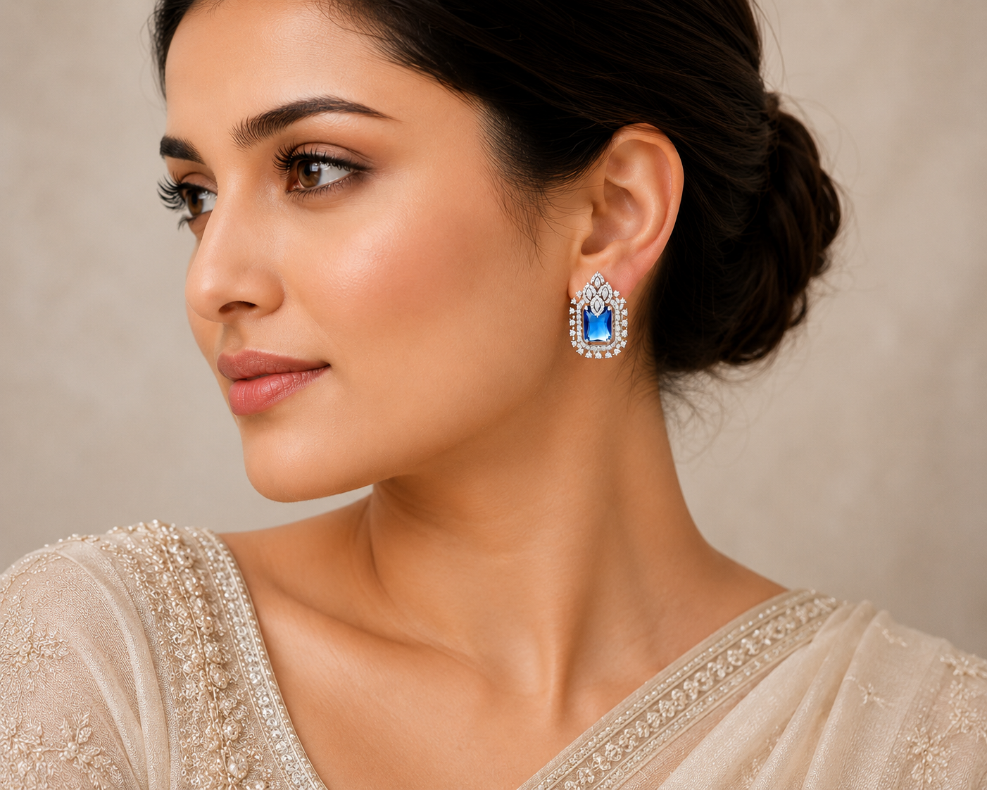 Royal Blue Crystal Statement Stud Earrings