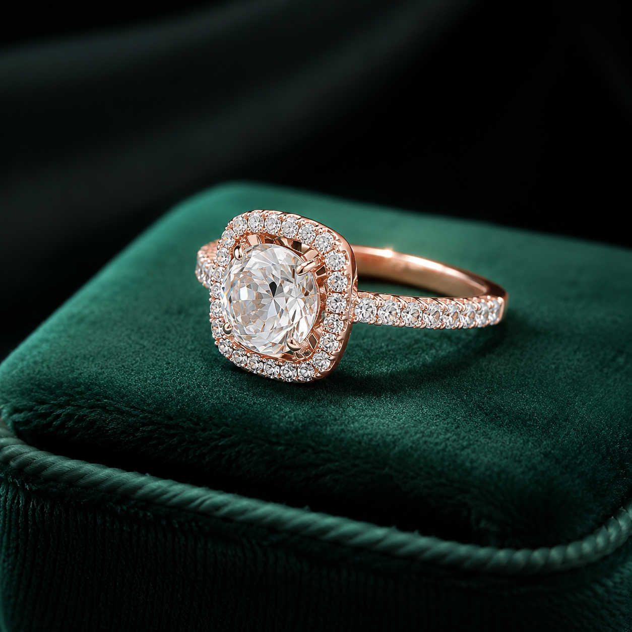 Royal Cushion Halo Rose Gold Diamond Ring