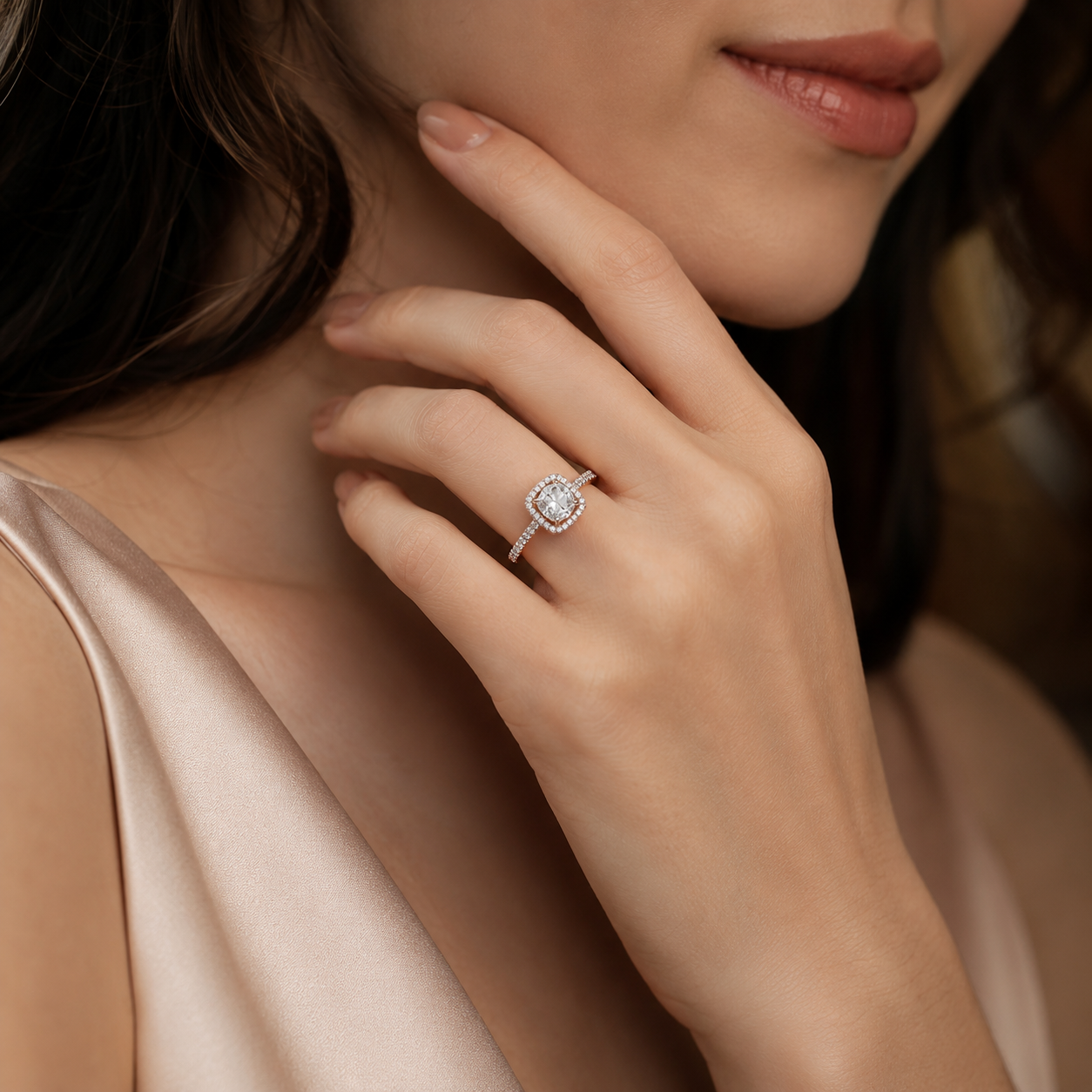 Royal Cushion Halo Rose Gold Diamond Ring