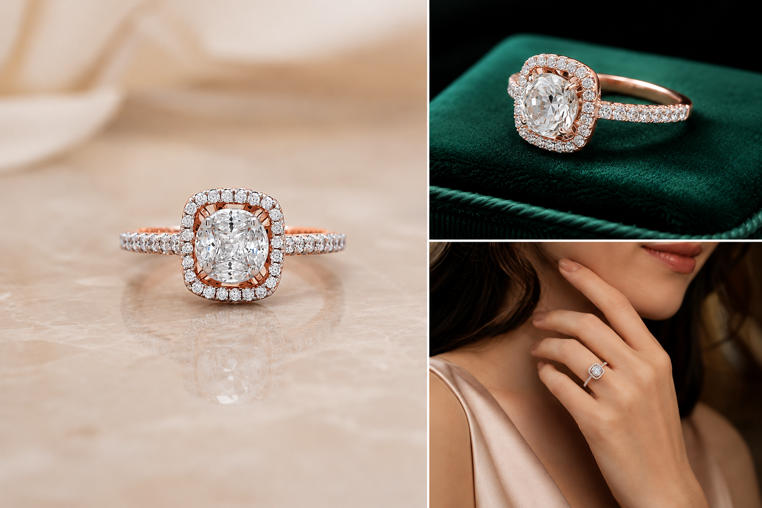 Royal Cushion Halo Rose Gold Diamond Ring