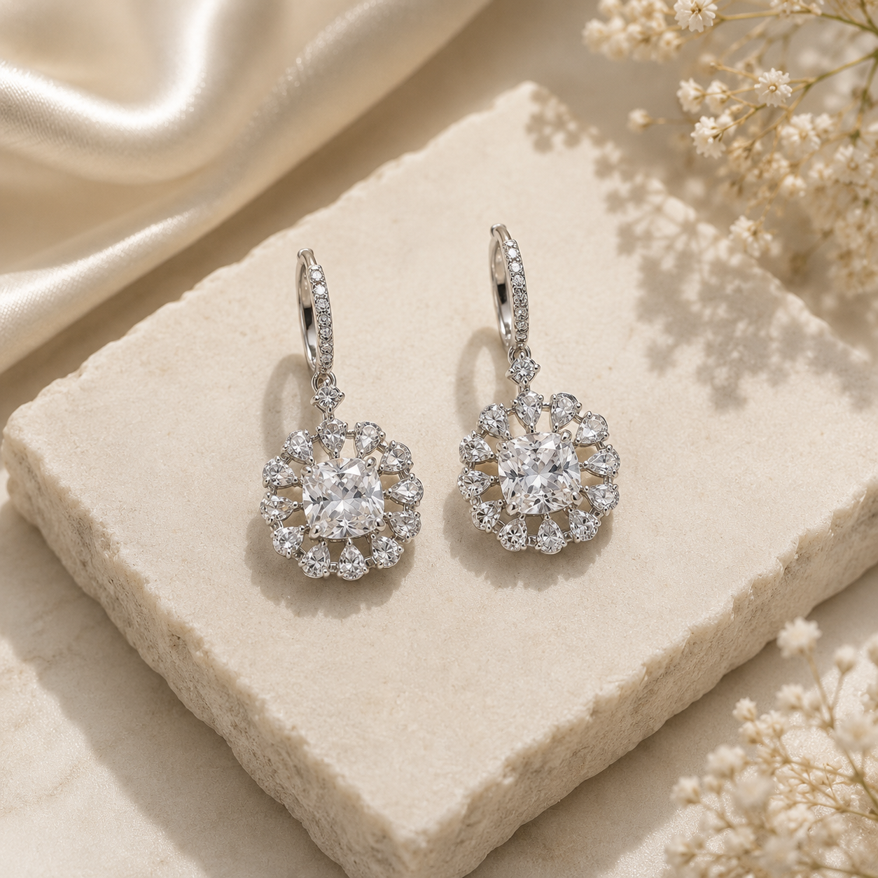Royal Halo Crystal Drop Earrings