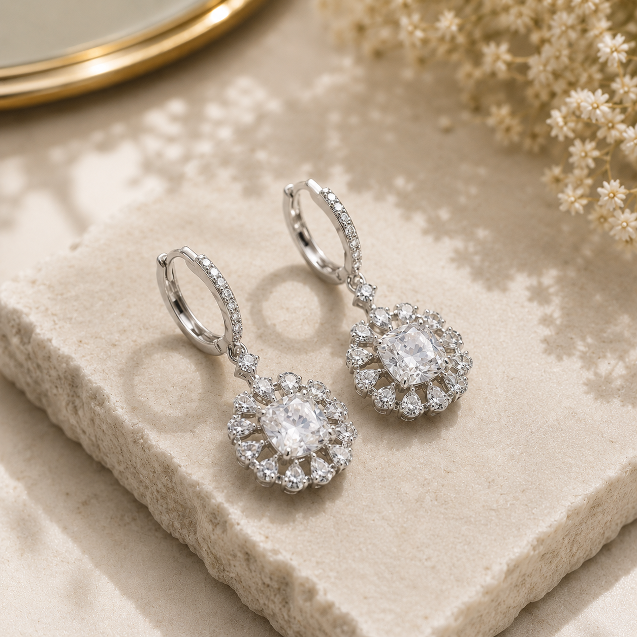 Royal Halo Crystal Drop Earrings