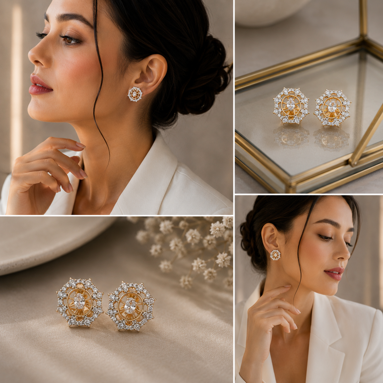 Royal Hexa Crystal Stud Earrings
