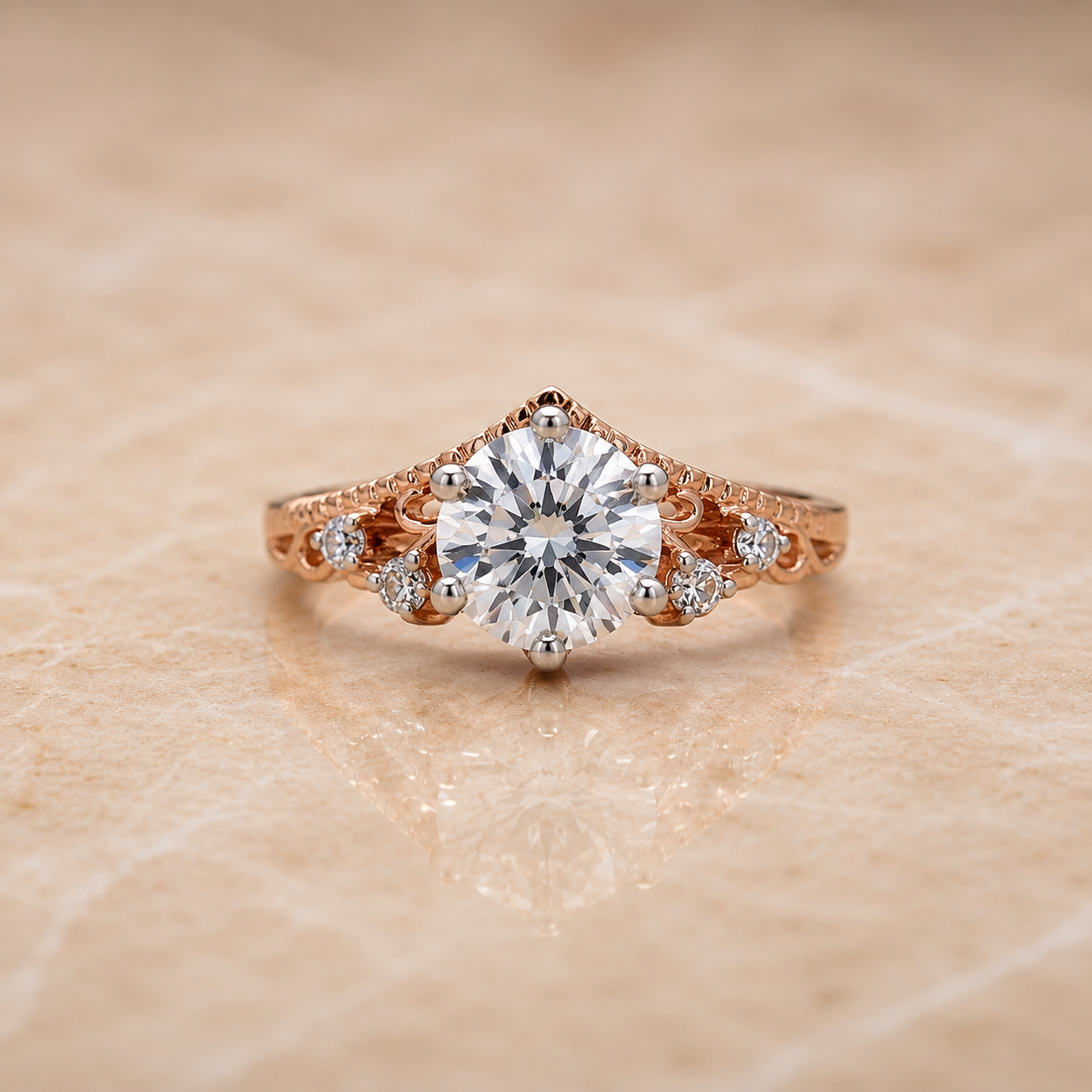 Royal Vintage Rose Gold Diamond Solitaire Ring