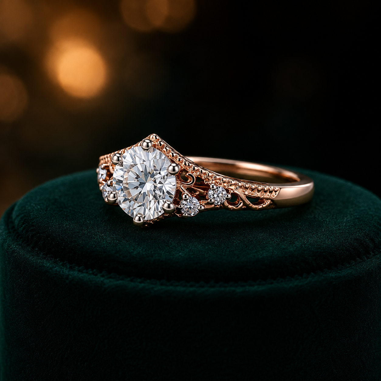 Royal Vintage Rose Gold Diamond Solitaire Ring