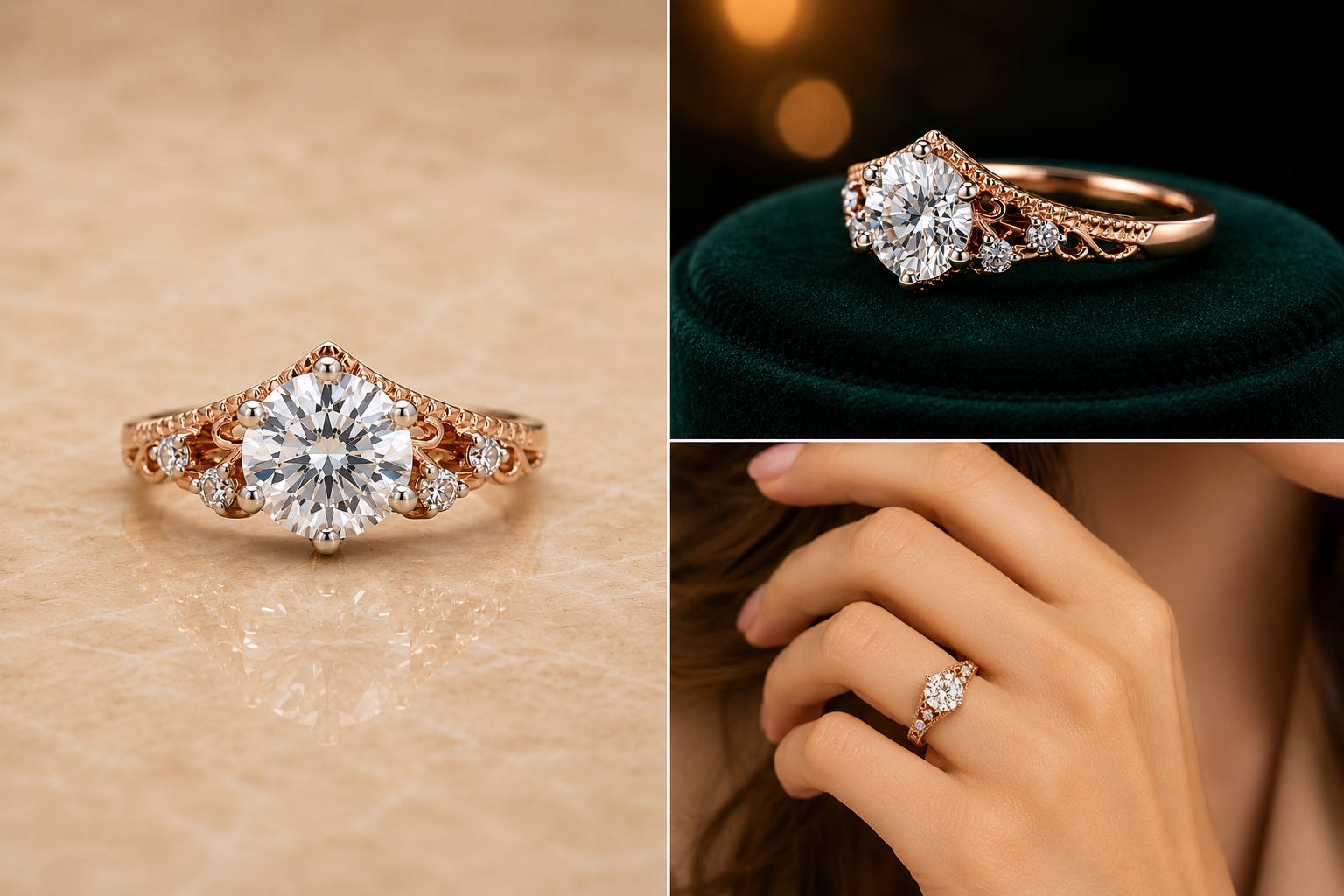 Royal Vintage Rose Gold Diamond Solitaire Ring