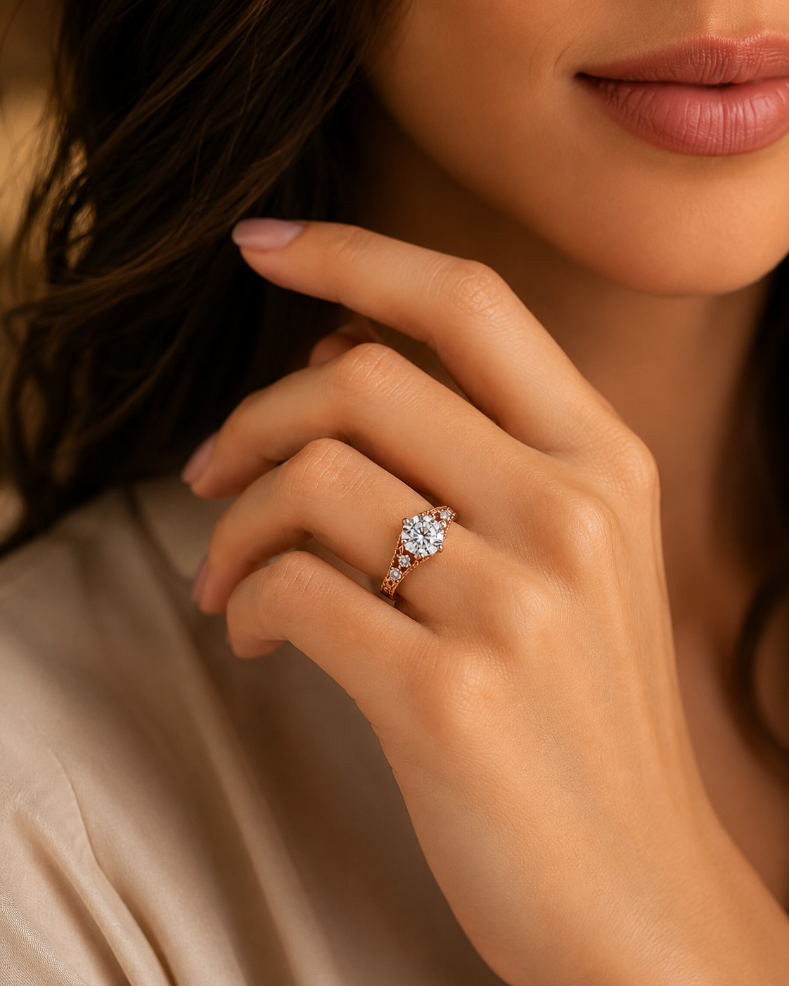 Royal Vintage Rose Gold Diamond Solitaire Ring