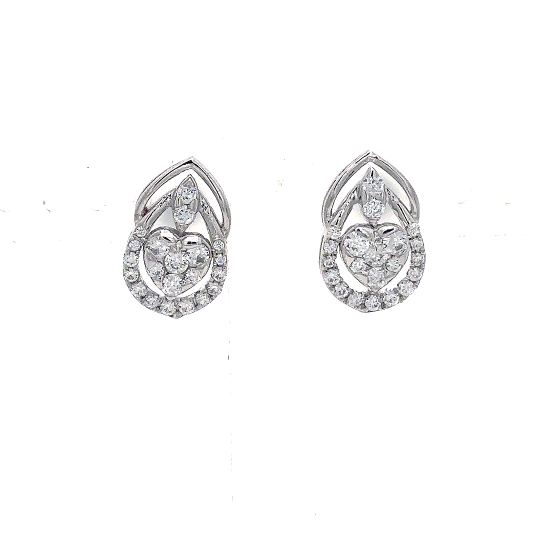 Silver Heart Halo Drop Earrings