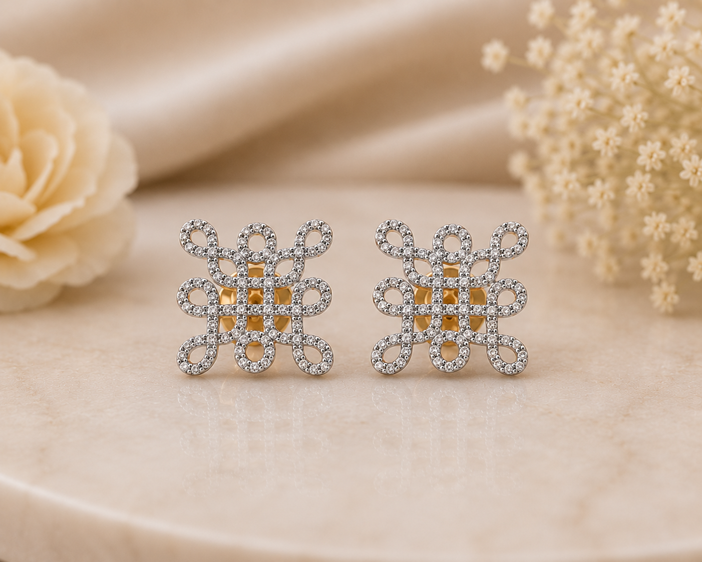 Silver Mystic Knot Pave Stud Earrings