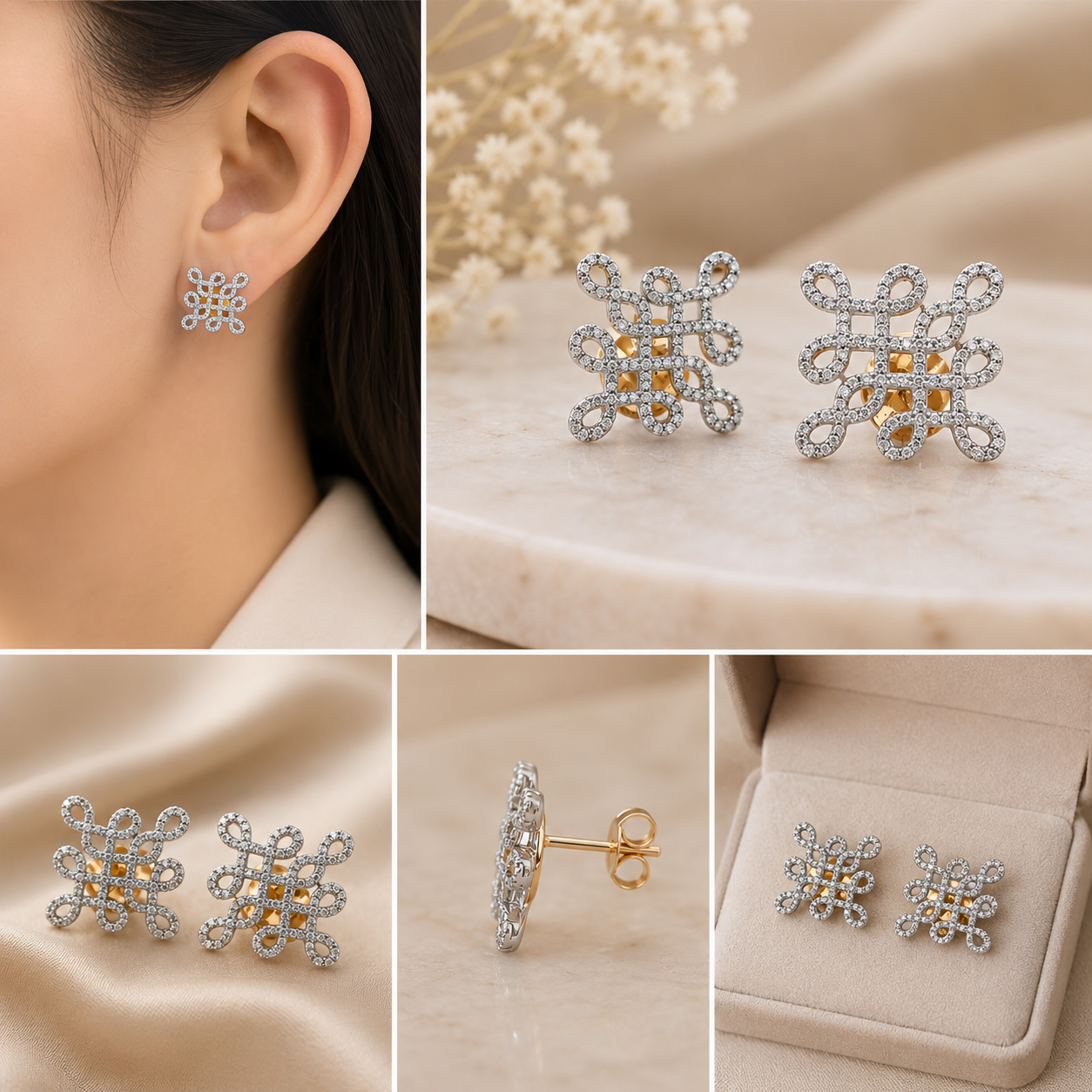 Silver Mystic Knot Pave Stud Earrings