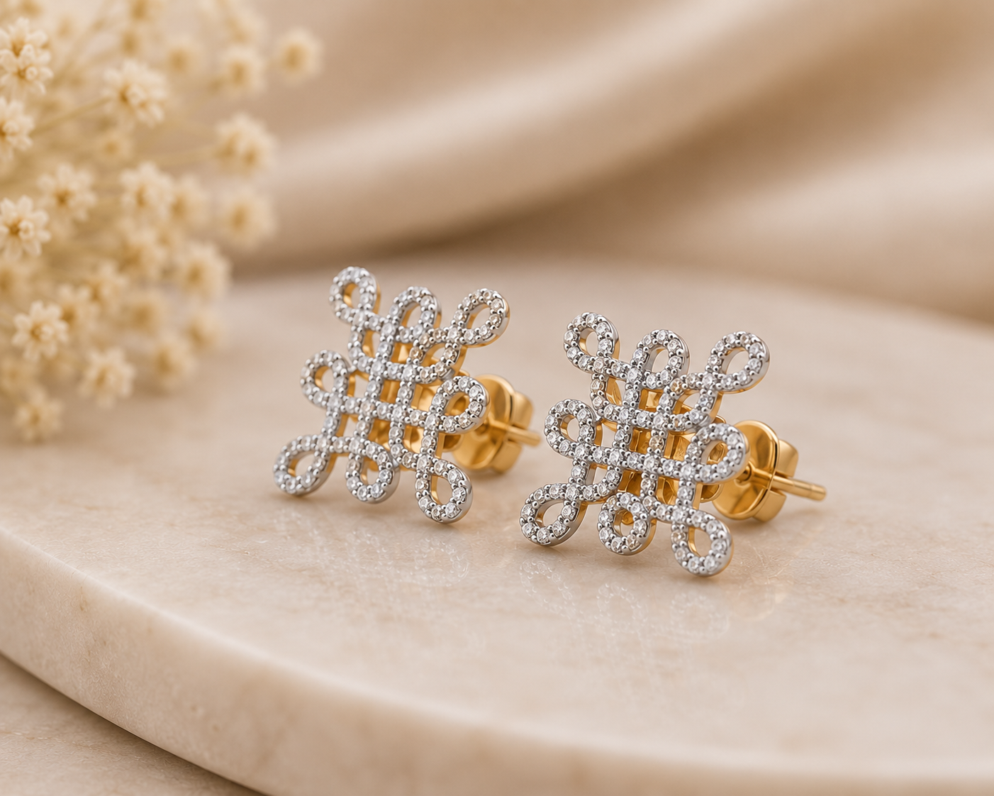 Silver Mystic Knot Pave Stud Earrings