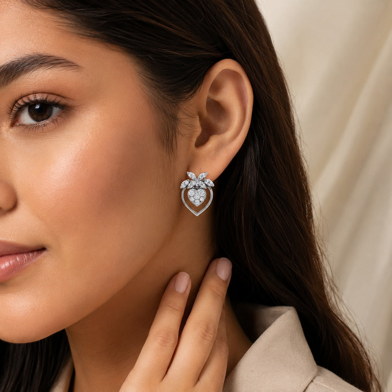 Silver Petal Heart Earrings