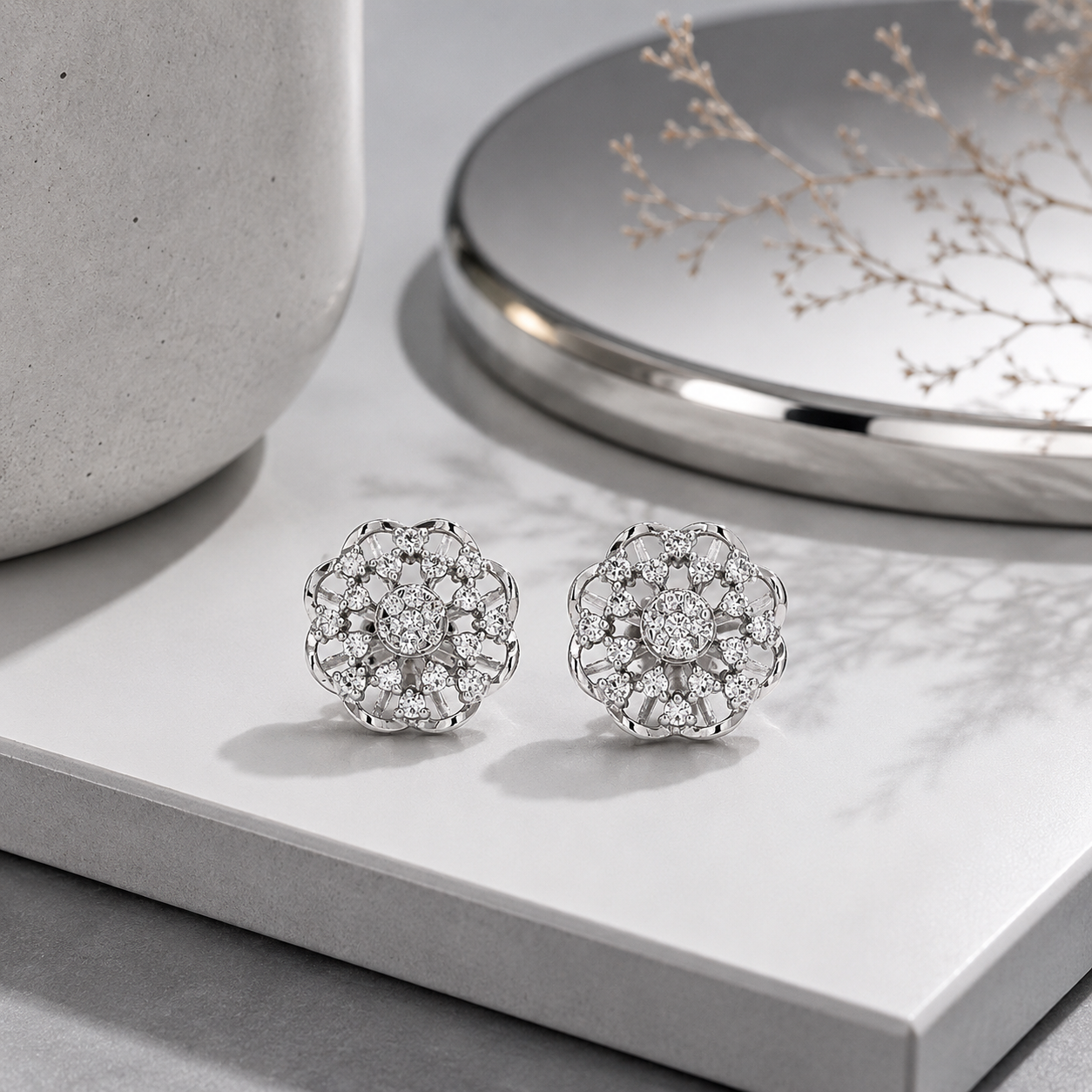 Silver Petal Radiance Earrings