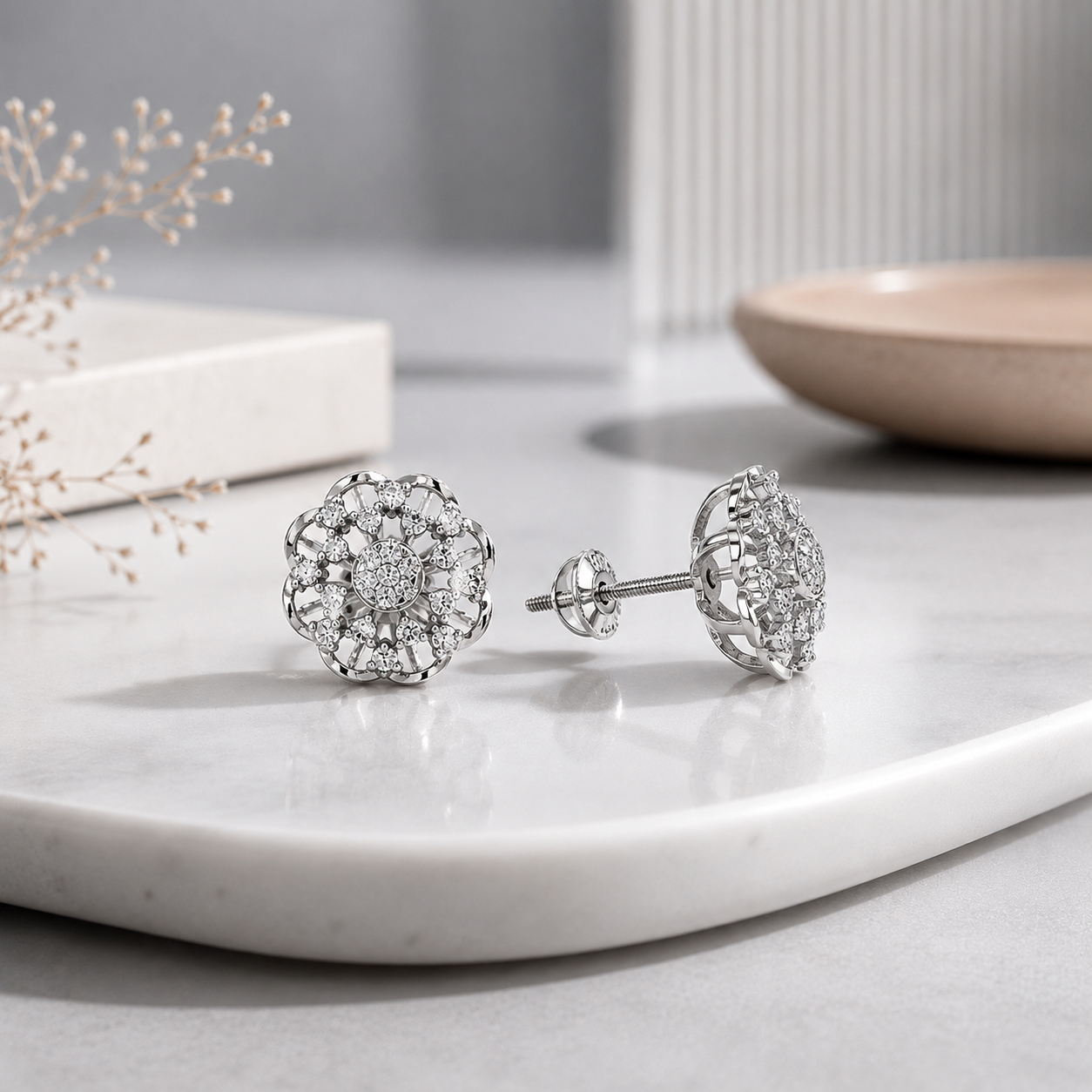 Silver Petal Radiance Earrings