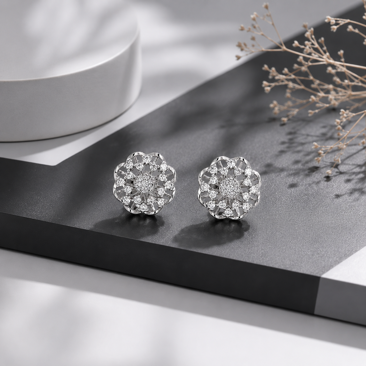 Silver Petal Radiance Earrings