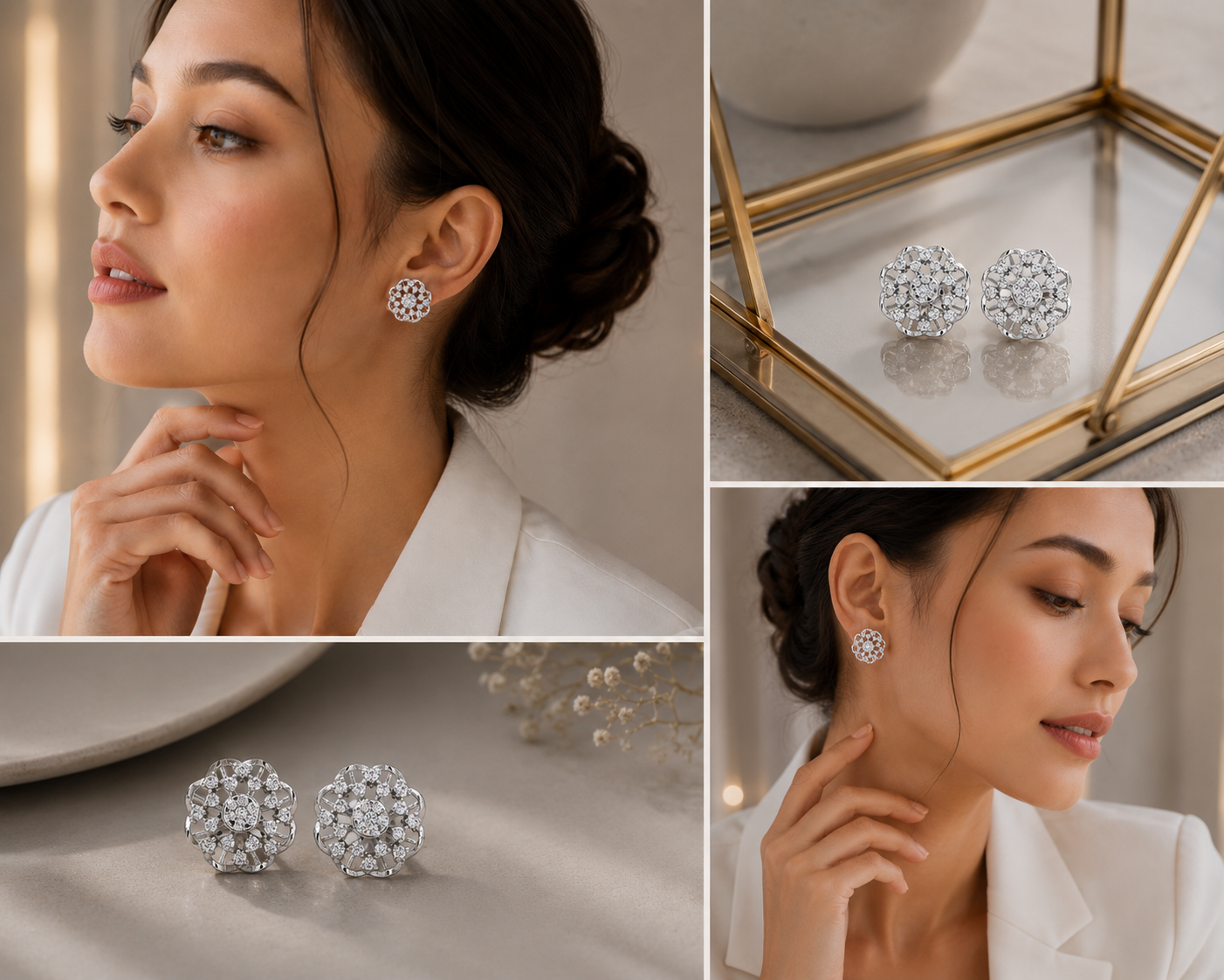 Silver Petal Radiance Earrings