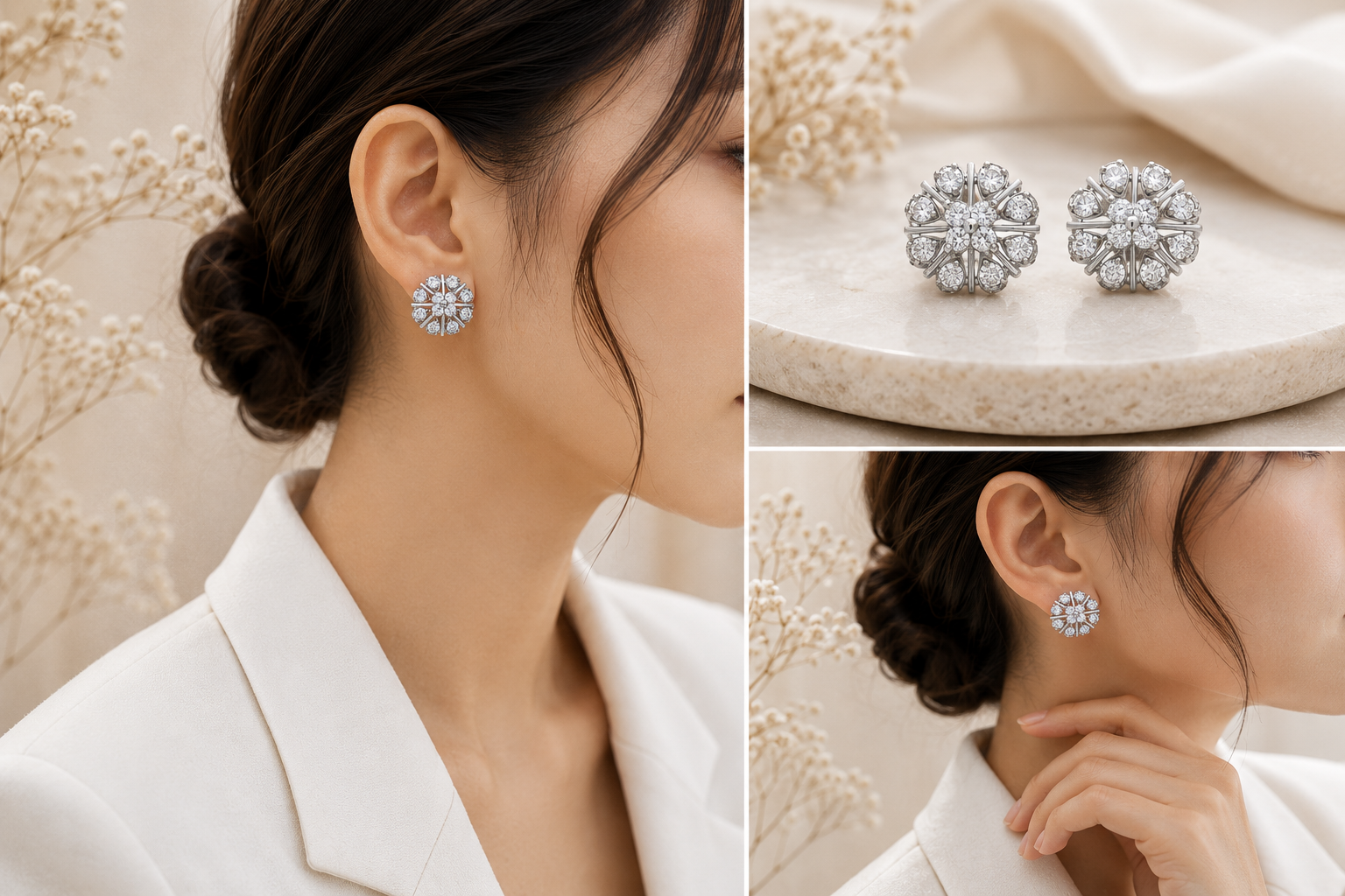 Snowflake Bloom Crystal Stud Earrings