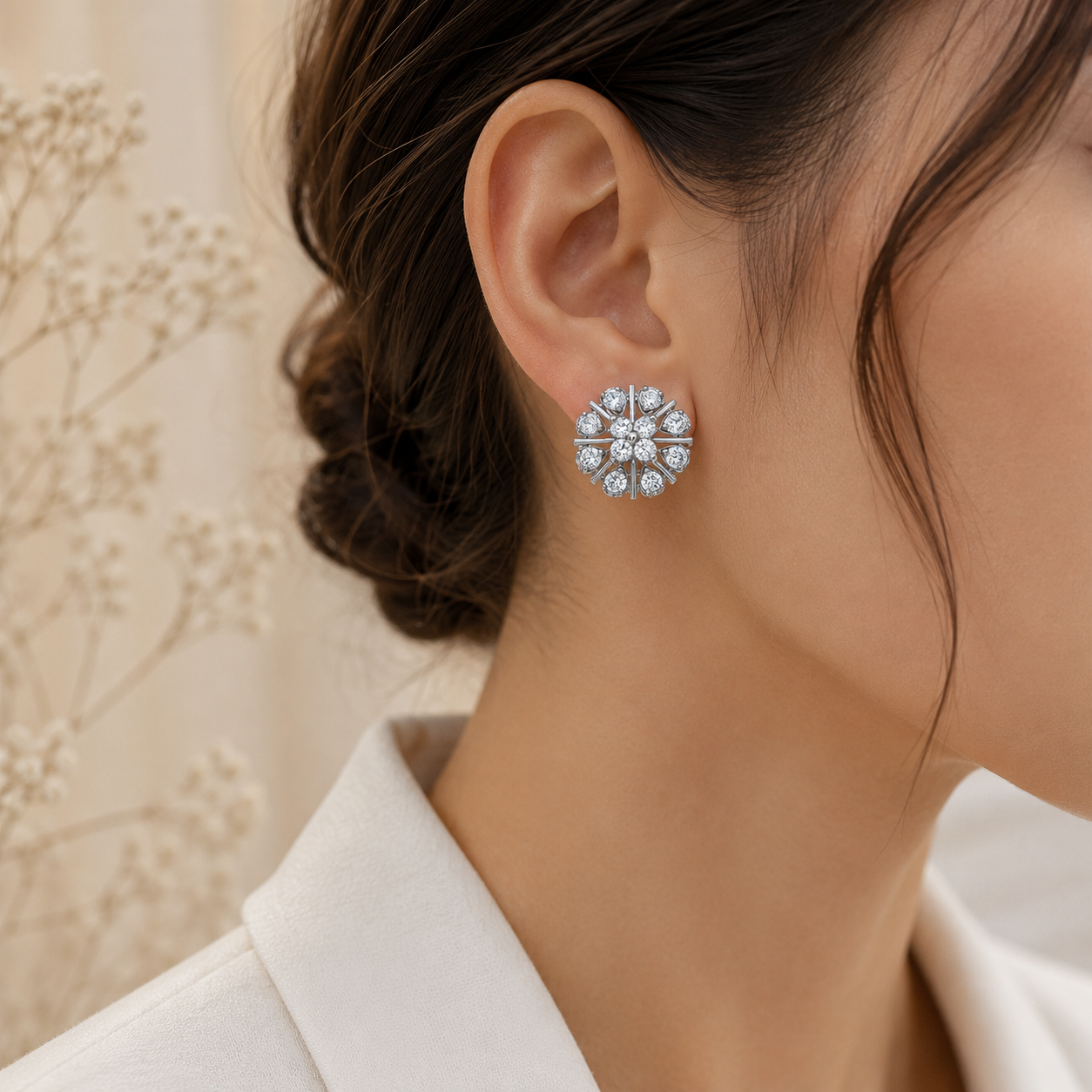 Snowflake Bloom Crystal Stud Earrings