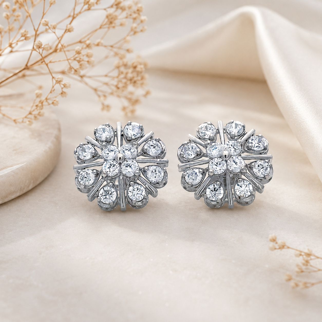 Snowflake Bloom Crystal Stud Earrings
