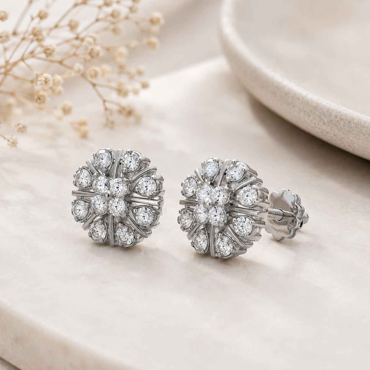 Snowflake Bloom Crystal Stud Earrings