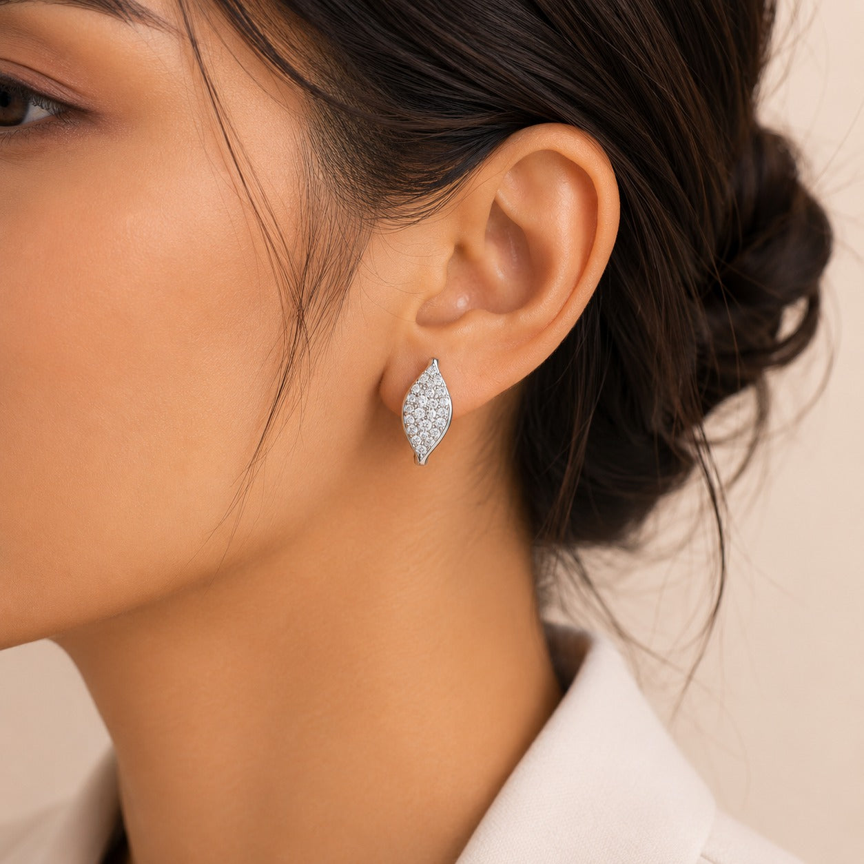 Sparkling Crystal Leaf Stud Earrings