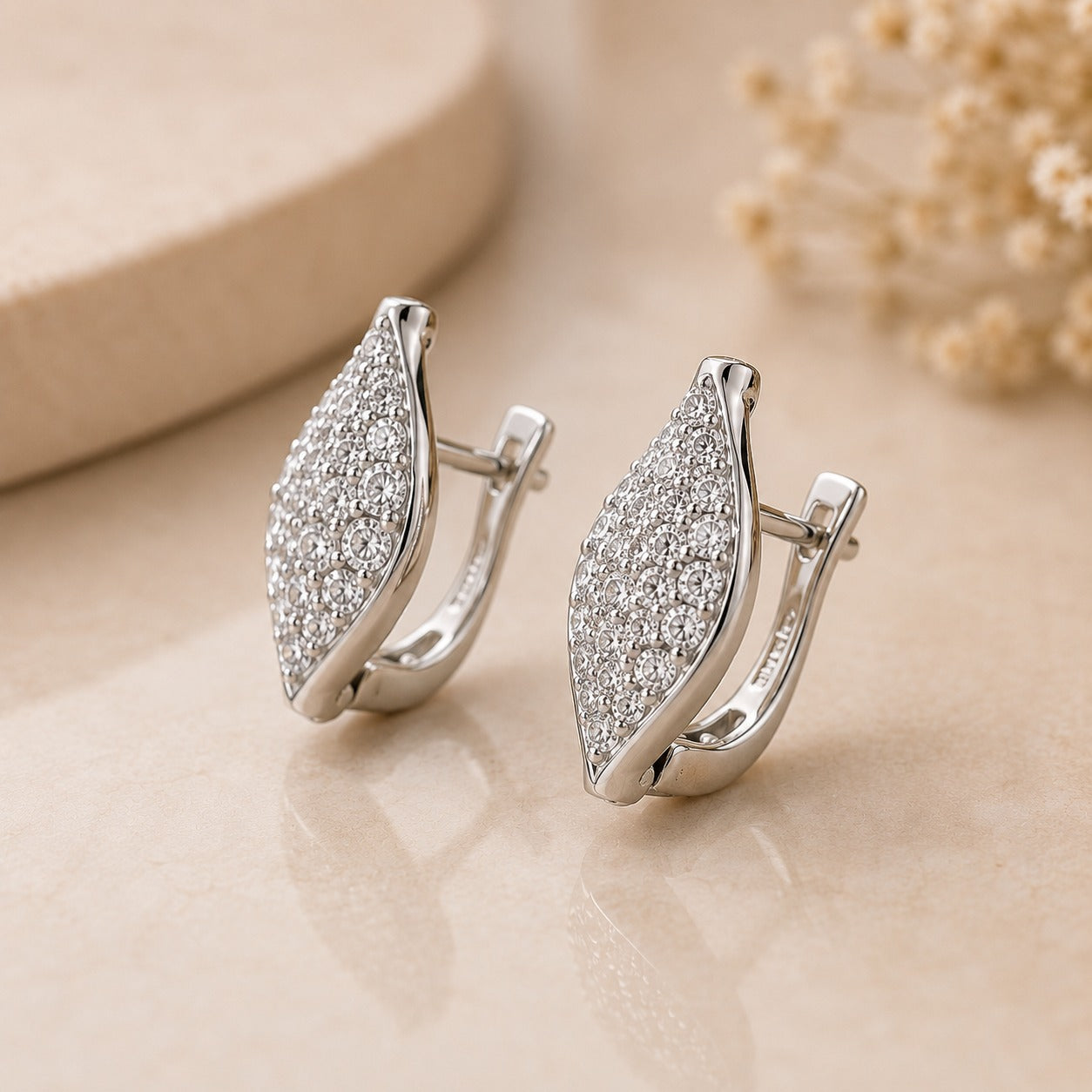 Sparkling Crystal Leaf Stud Earrings