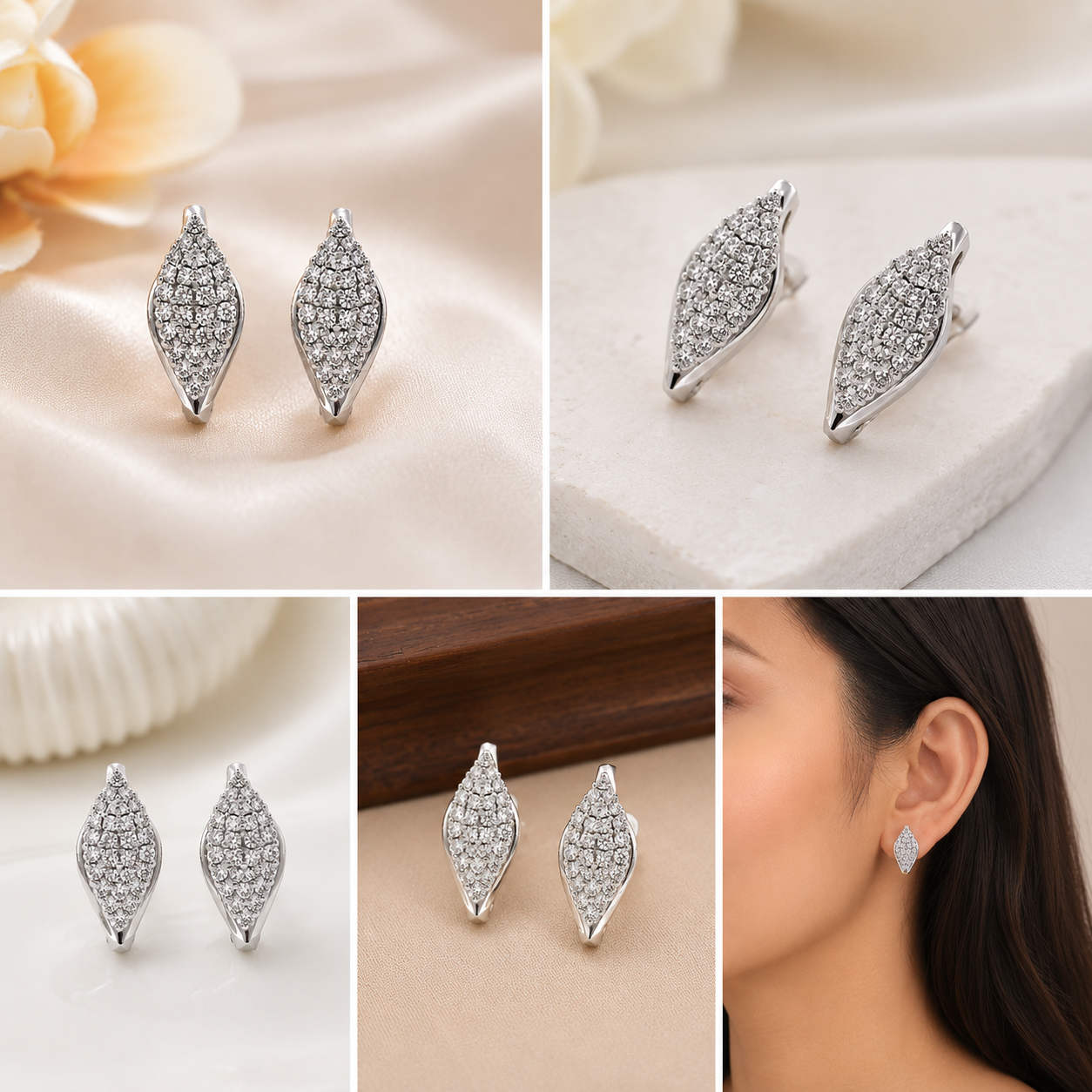 Sparkling Crystal Leaf Stud Earrings