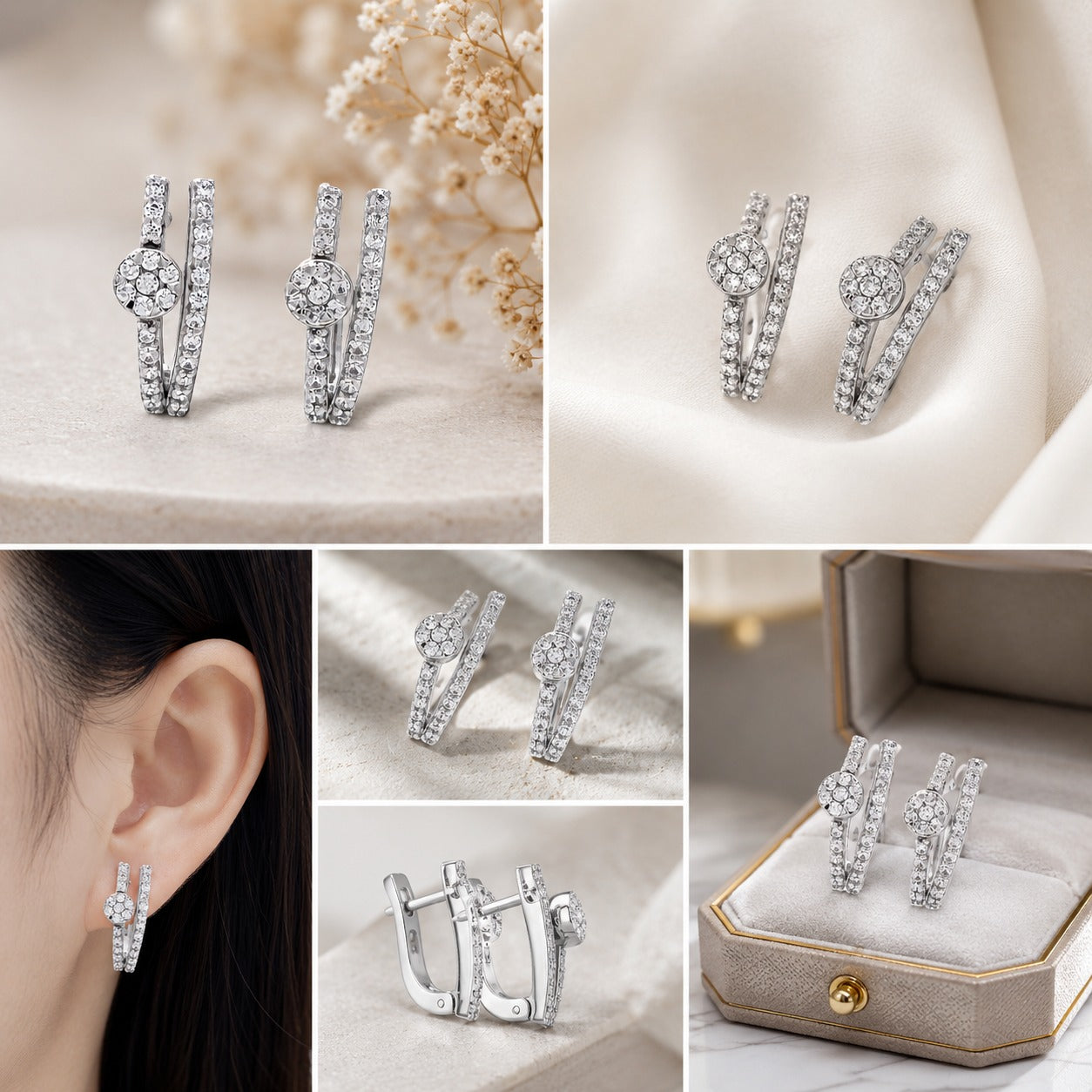 Sparkling Halo Ribbon Studs
