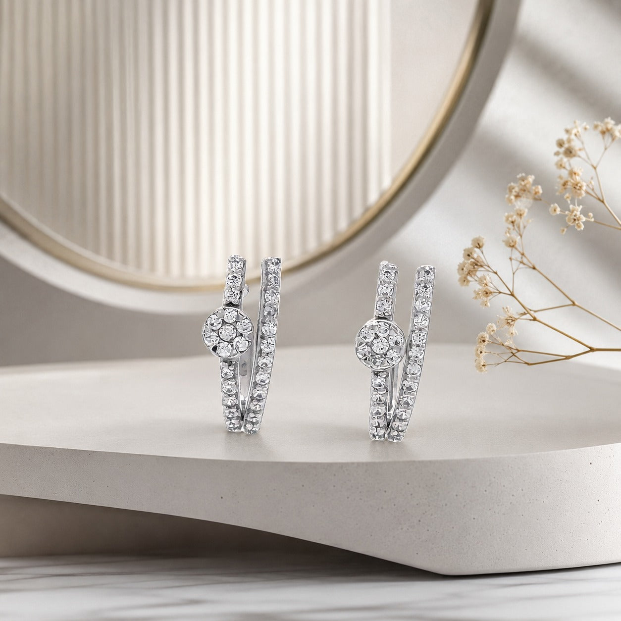 Sparkling Halo Ribbon Studs