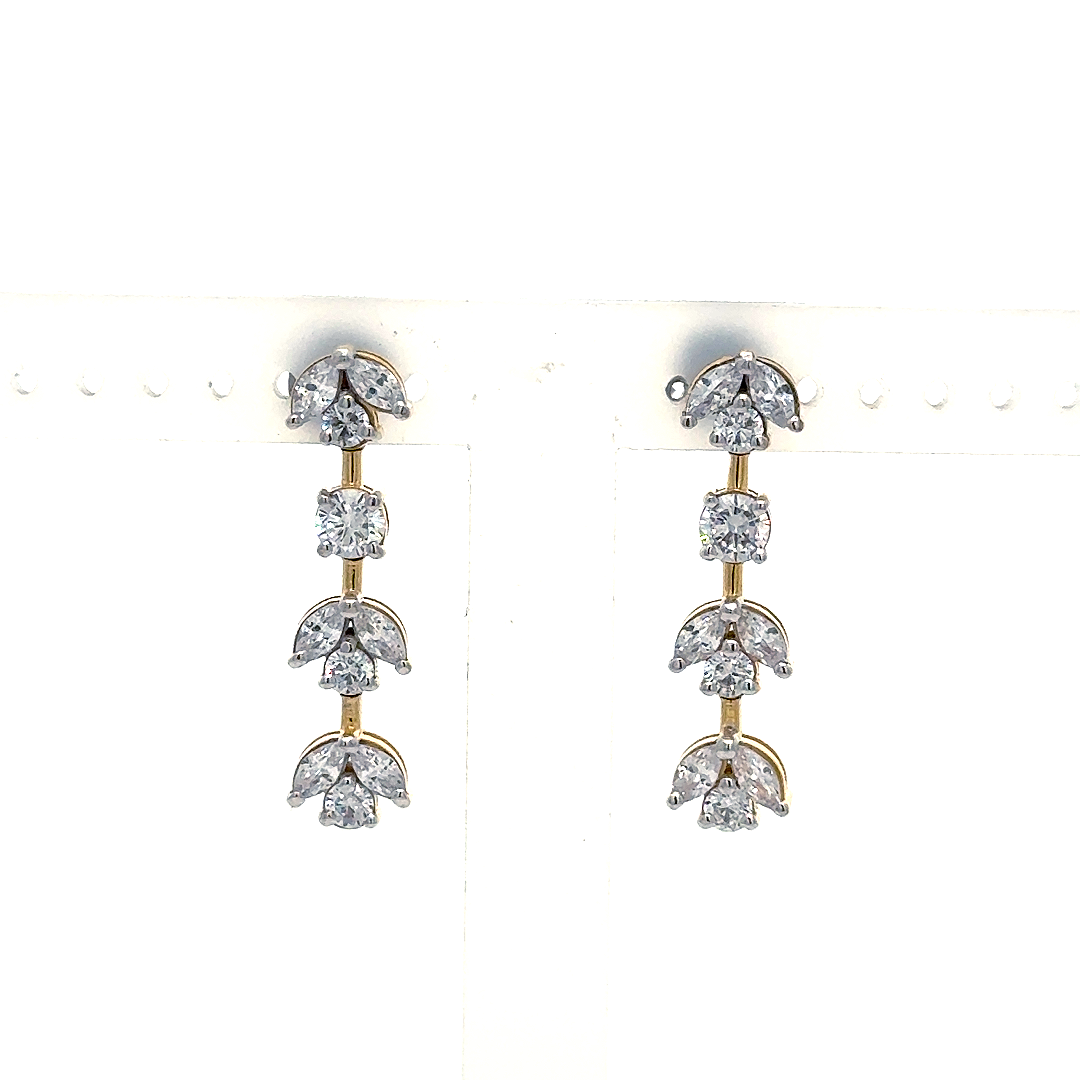 Triple Blossom Crystal Cascade Drop Earrings