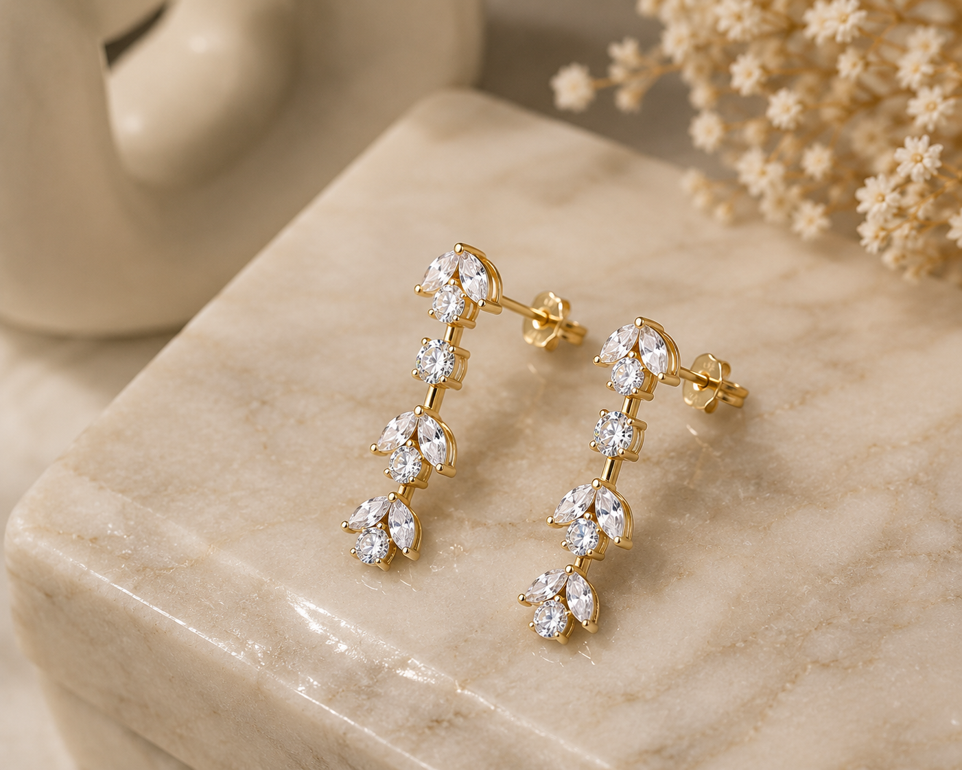 Triple Blossom Crystal Cascade Drop Earrings