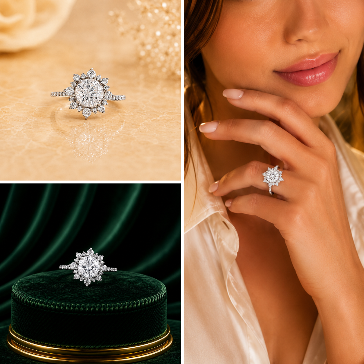 Classic Round Halo Floral Ring