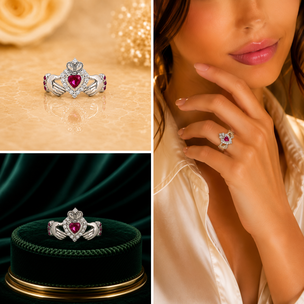 Ruby Heart Claddagh Ring