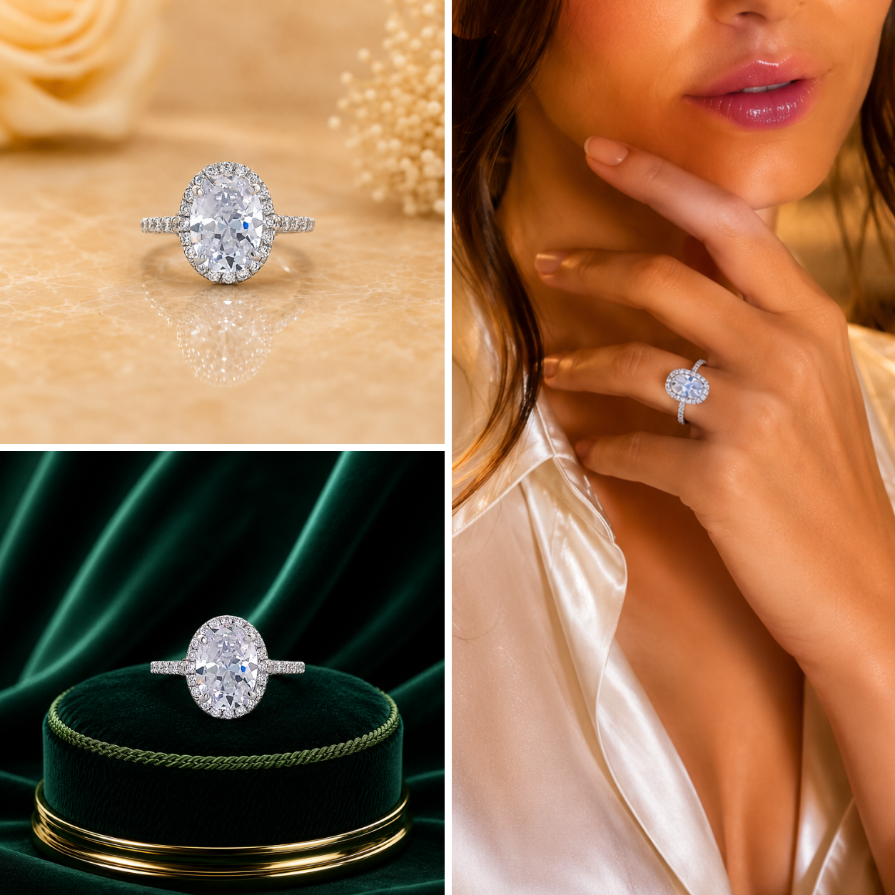 Elegant Oval Halo Solitaire Ring