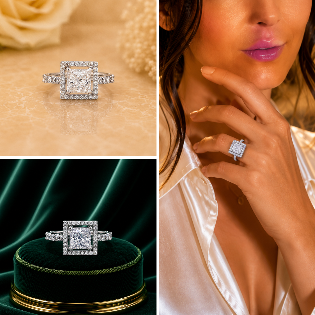 Princess-Cut Halo Solitaire Ring