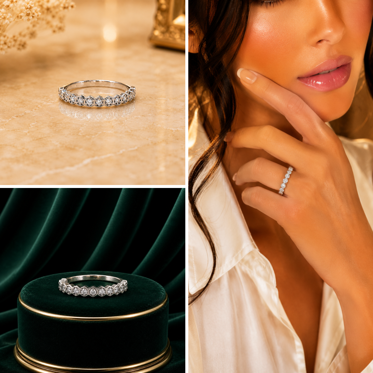 Hexagon Diamond Band Ring