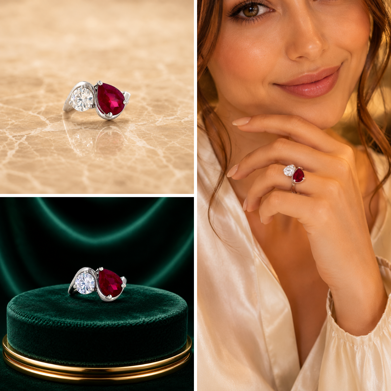 Dual Gemstone Teardrop Open Ring